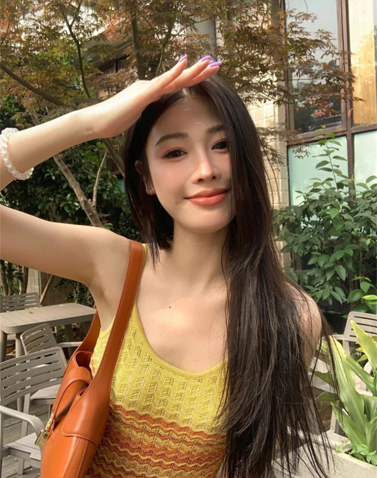 Knitted summer sling discolor seaside vacation fresh dress