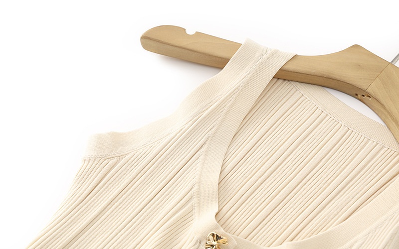 Split long summer knitted sleeveless pinched waist dress