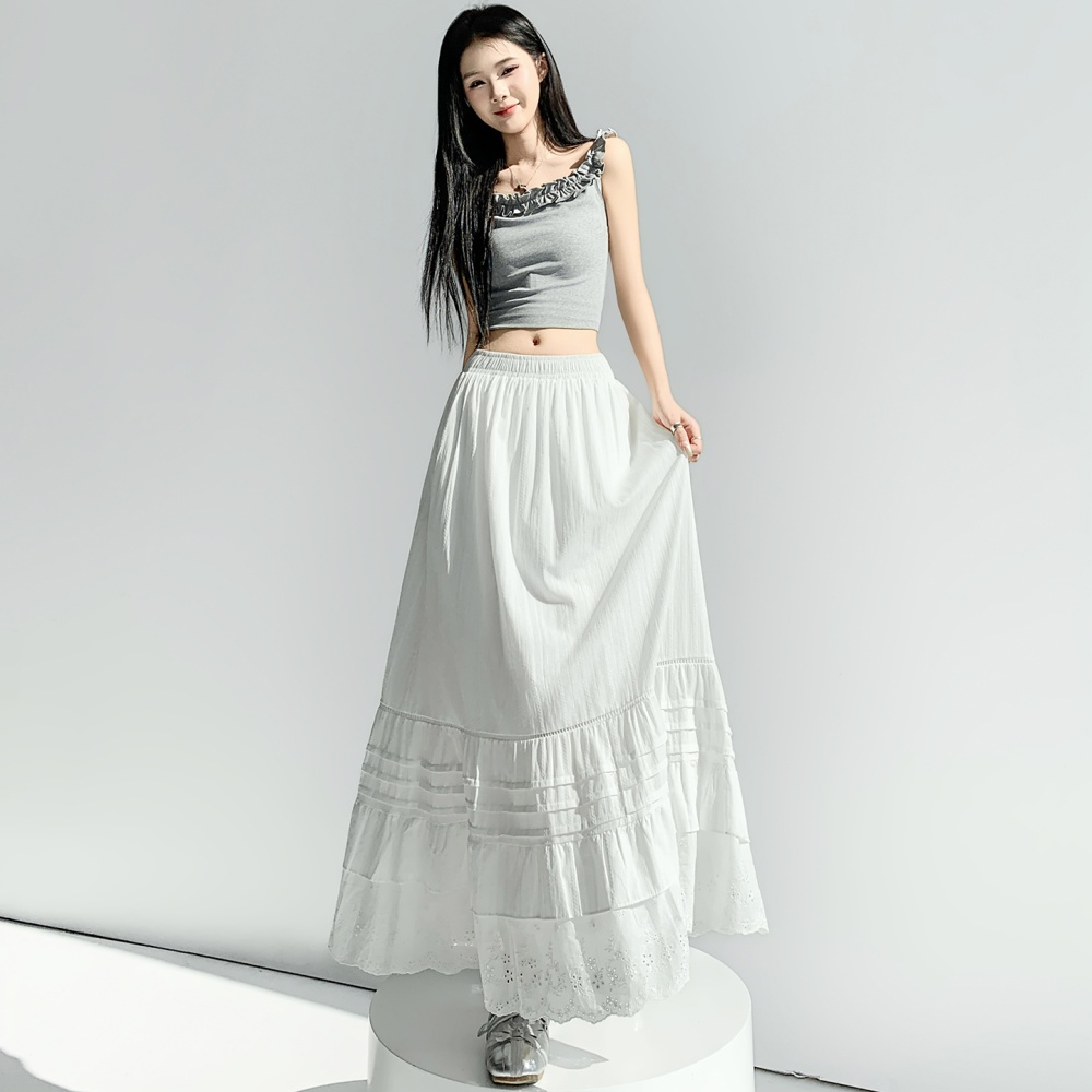 Cake big skirt hollow long dress splice white skirt for women