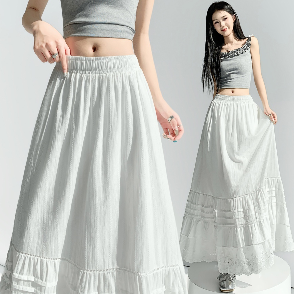 Cake big skirt hollow long dress splice white skirt for women