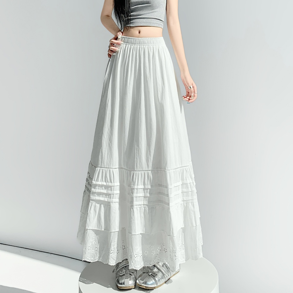 Cake big skirt hollow long dress splice white skirt for women