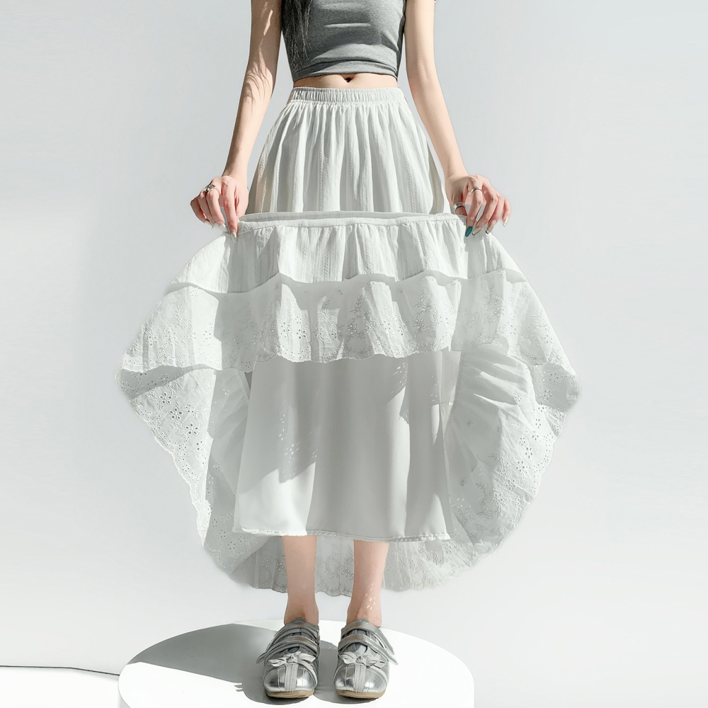 Cake big skirt hollow long dress splice white skirt for women