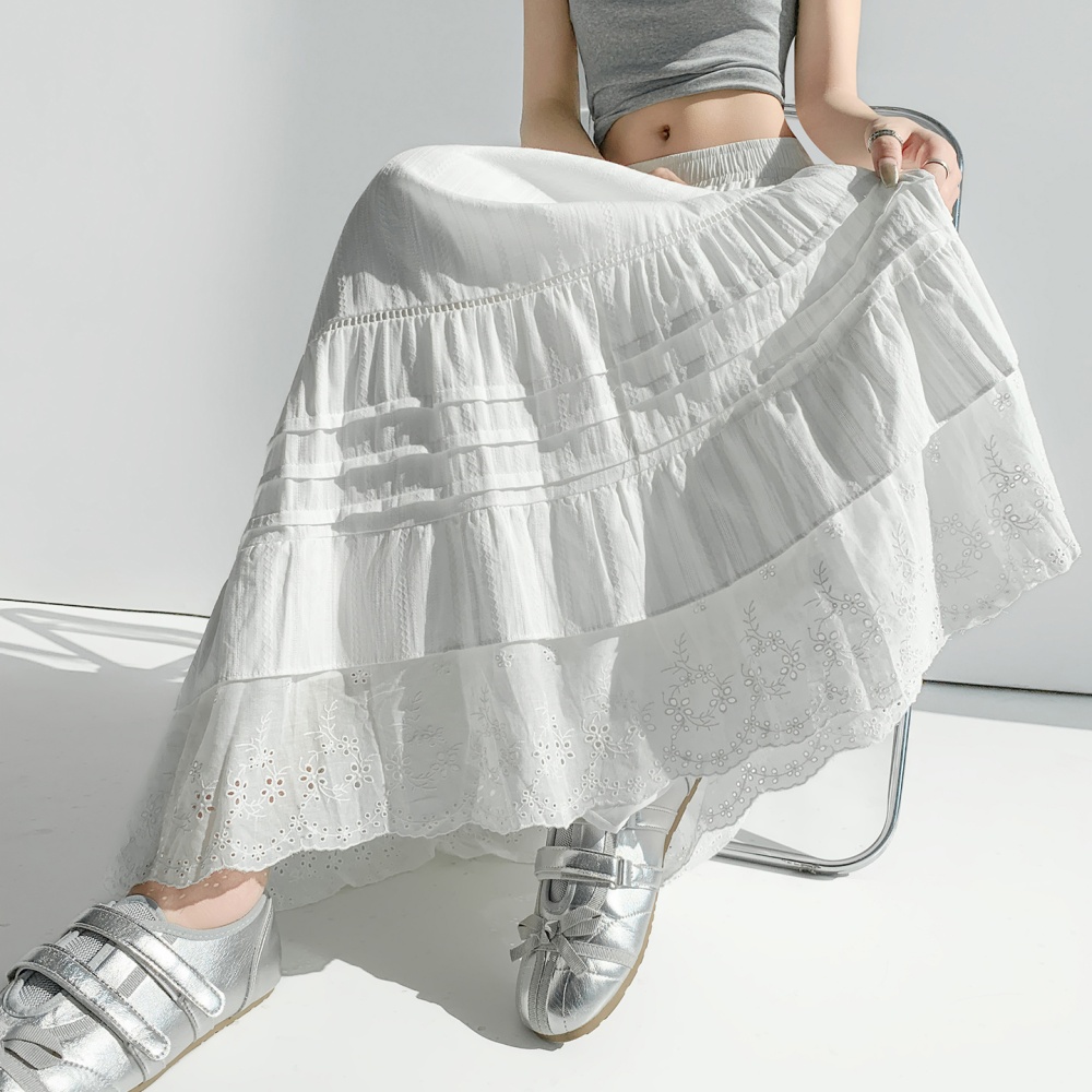 Cake big skirt hollow long dress splice white skirt for women