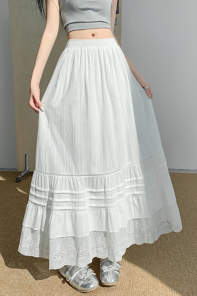 Cake big skirt hollow long dress splice white skirt for women