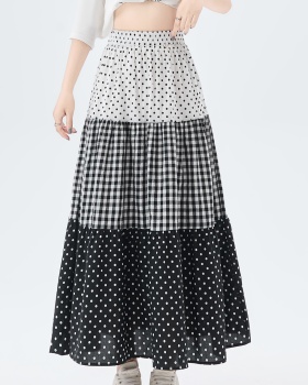 High waist splice cake A-line plaid polka dot skirt for women