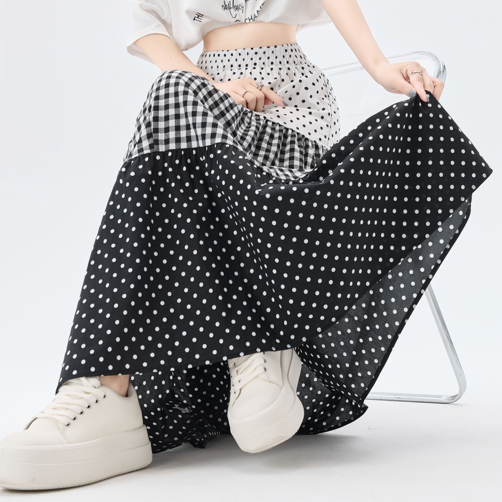High waist splice cake A-line plaid polka dot skirt for women