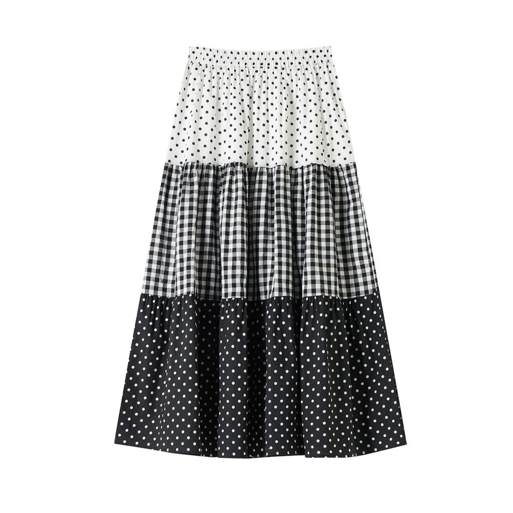 High waist splice cake A-line plaid polka dot skirt for women