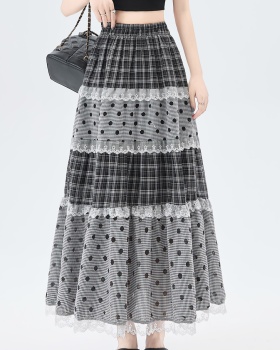 Summer polka dot plaid long dress retro cake lace skirt