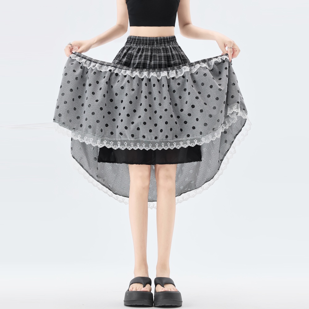 Summer polka dot plaid long dress retro cake lace skirt