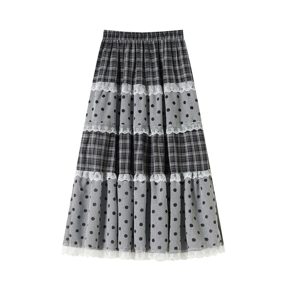 Summer polka dot plaid long dress retro cake lace skirt