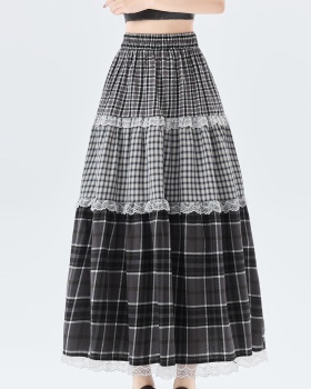 Cake lace A-line long dress elastic waist splice retro skirt