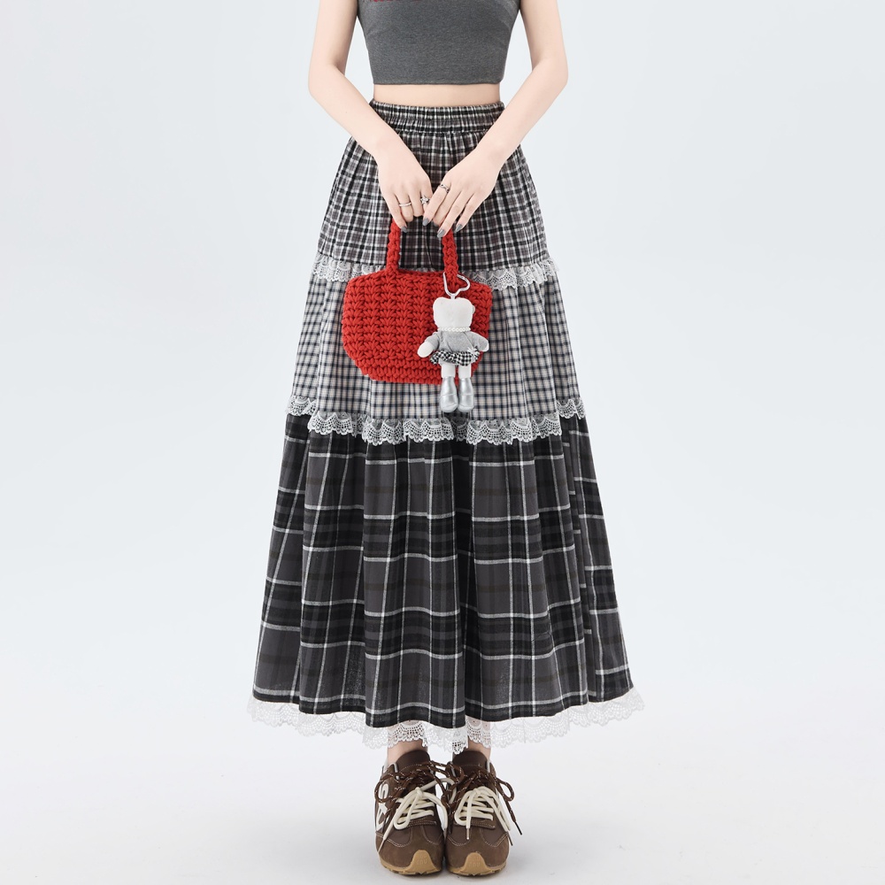 Cake lace A-line long dress elastic waist splice retro skirt