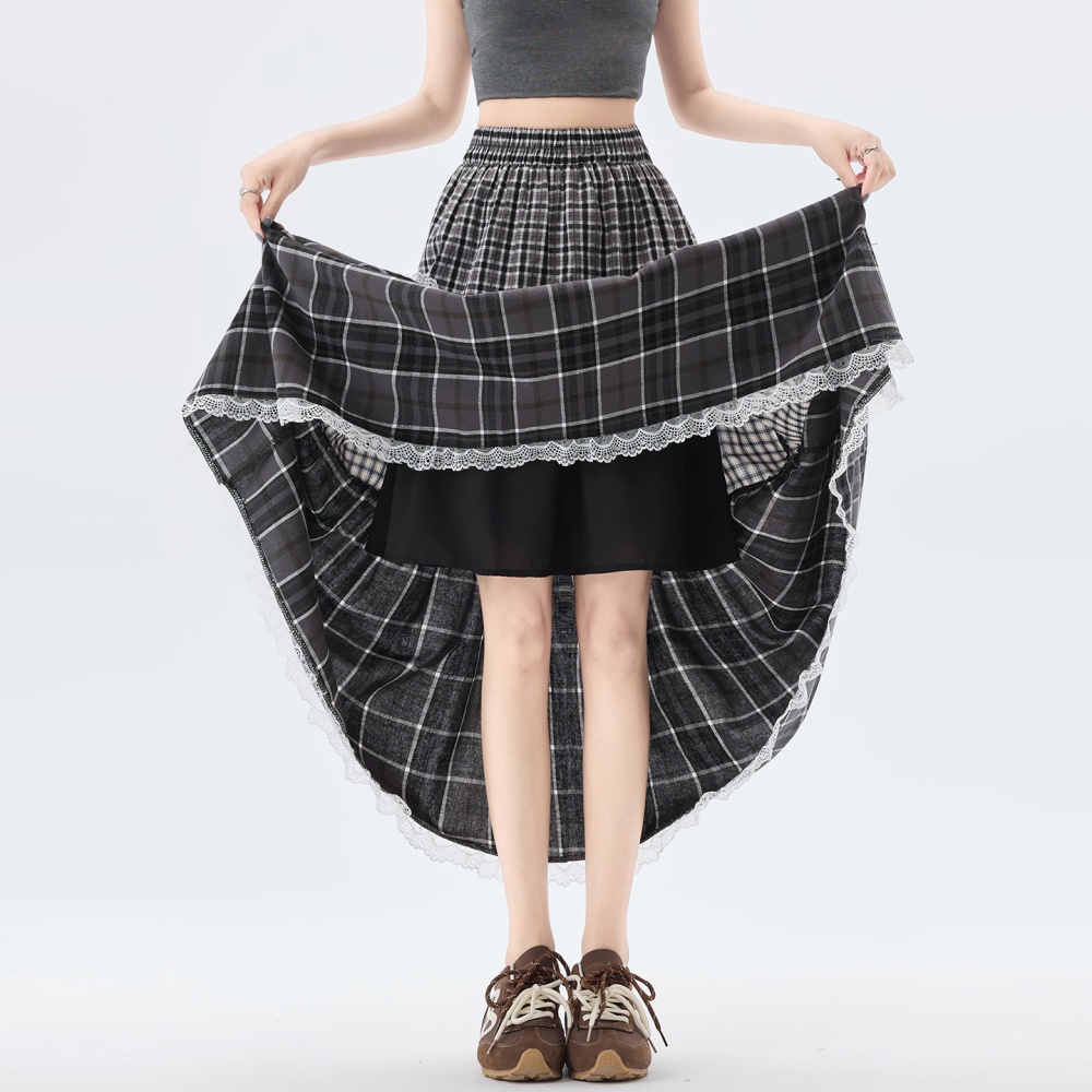 Cake lace A-line long dress elastic waist splice retro skirt