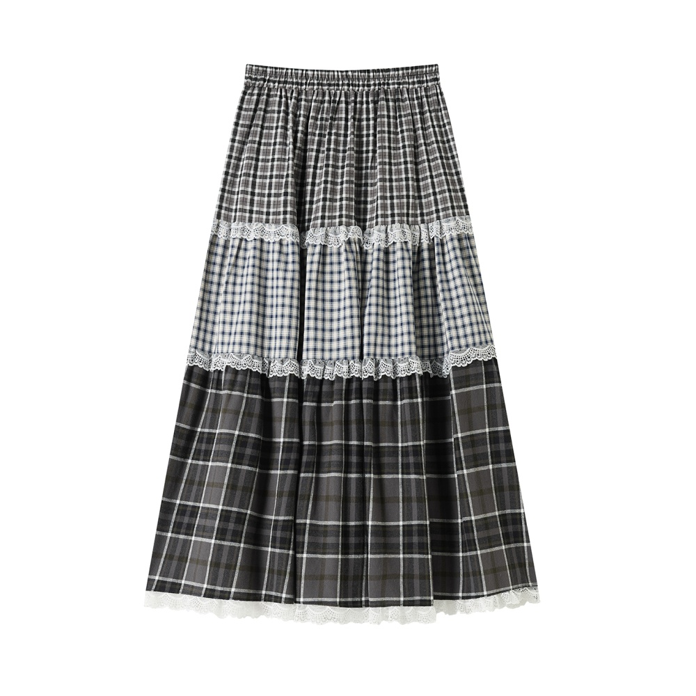 Cake lace A-line long dress elastic waist splice retro skirt