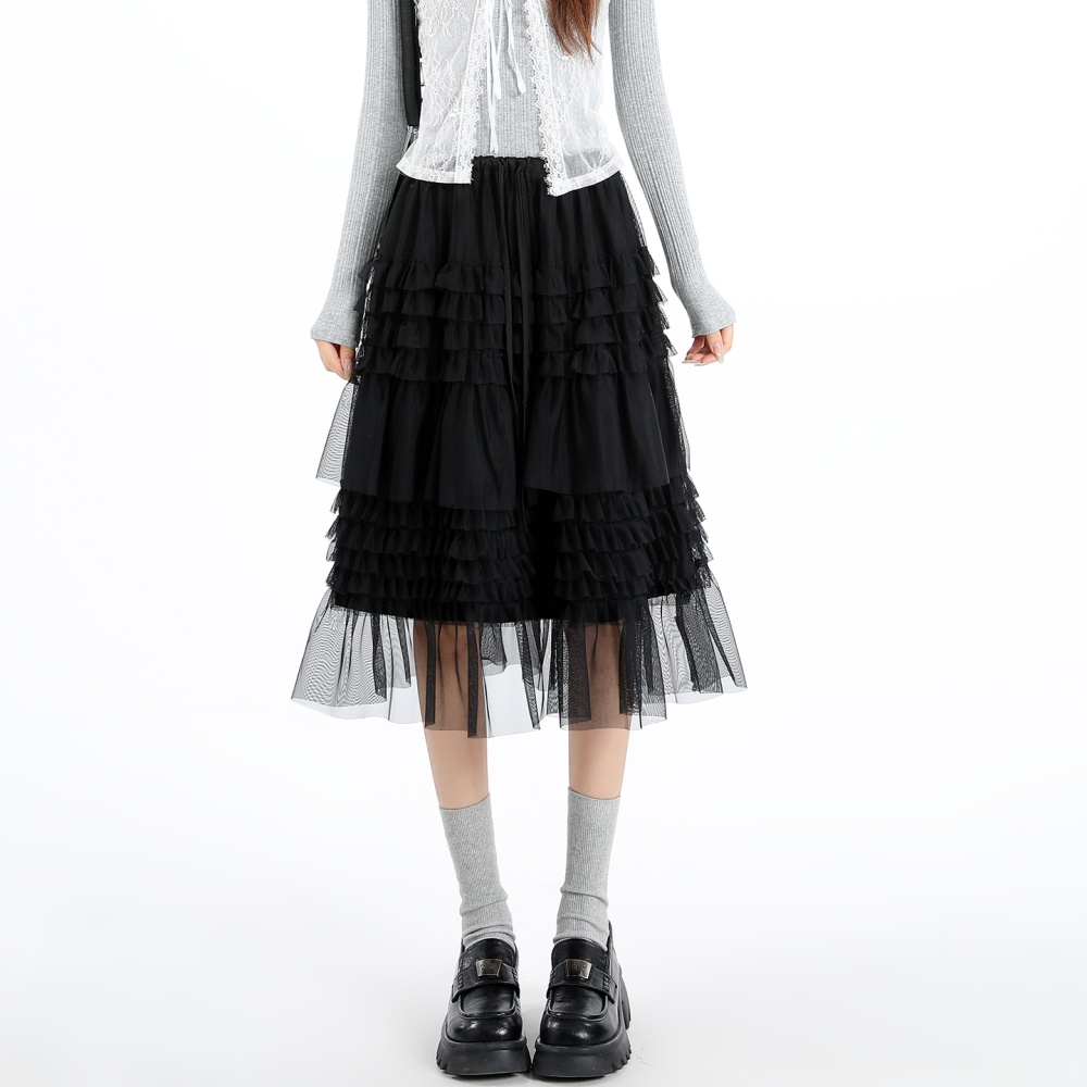 Cake splice wood ear gauze summer skirt for women