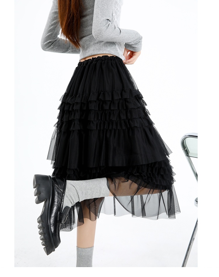 Cake splice wood ear gauze summer skirt for women