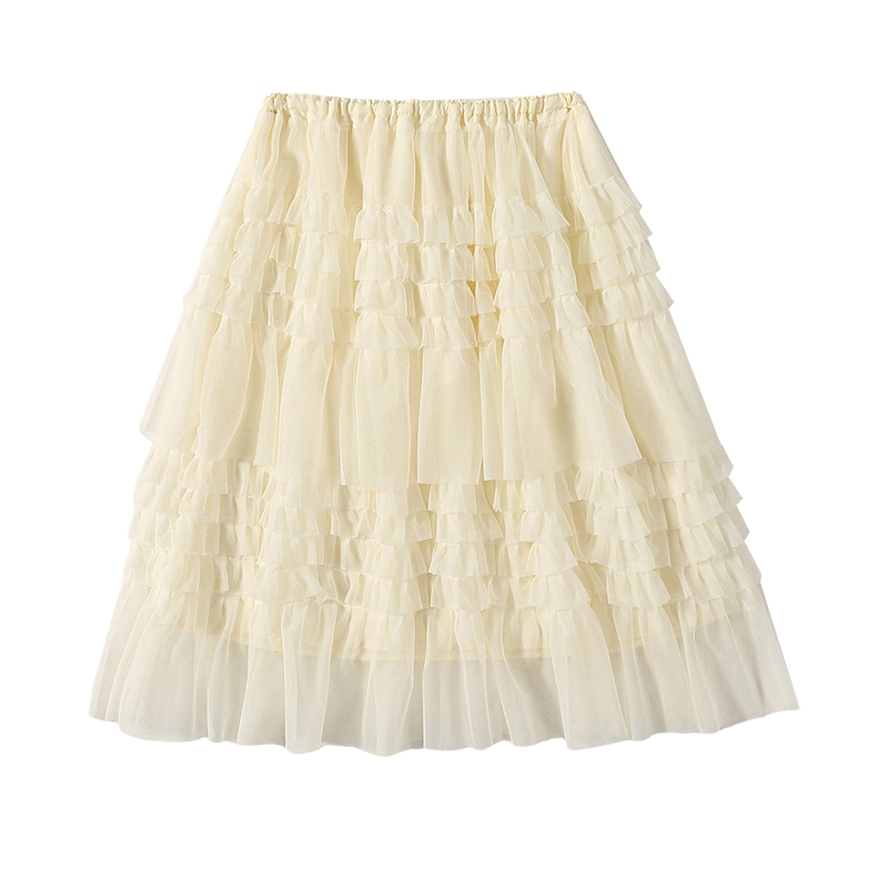 Cake splice wood ear gauze summer skirt for women