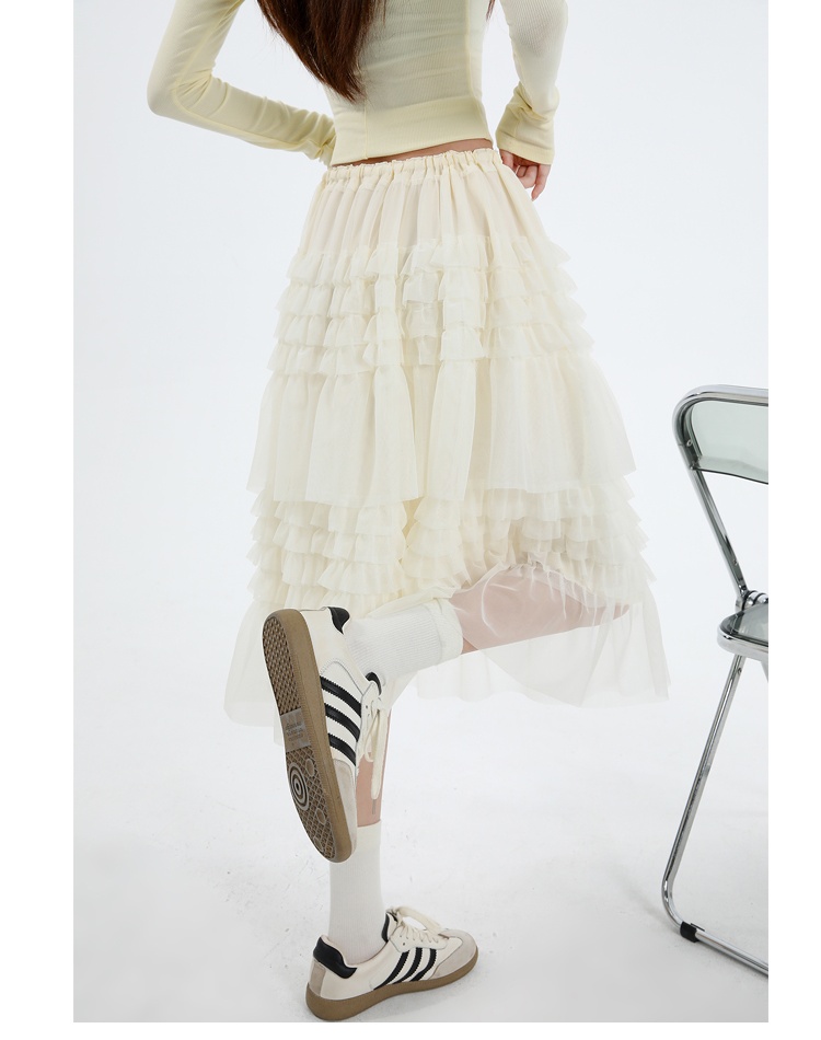 Cake splice wood ear gauze summer skirt for women