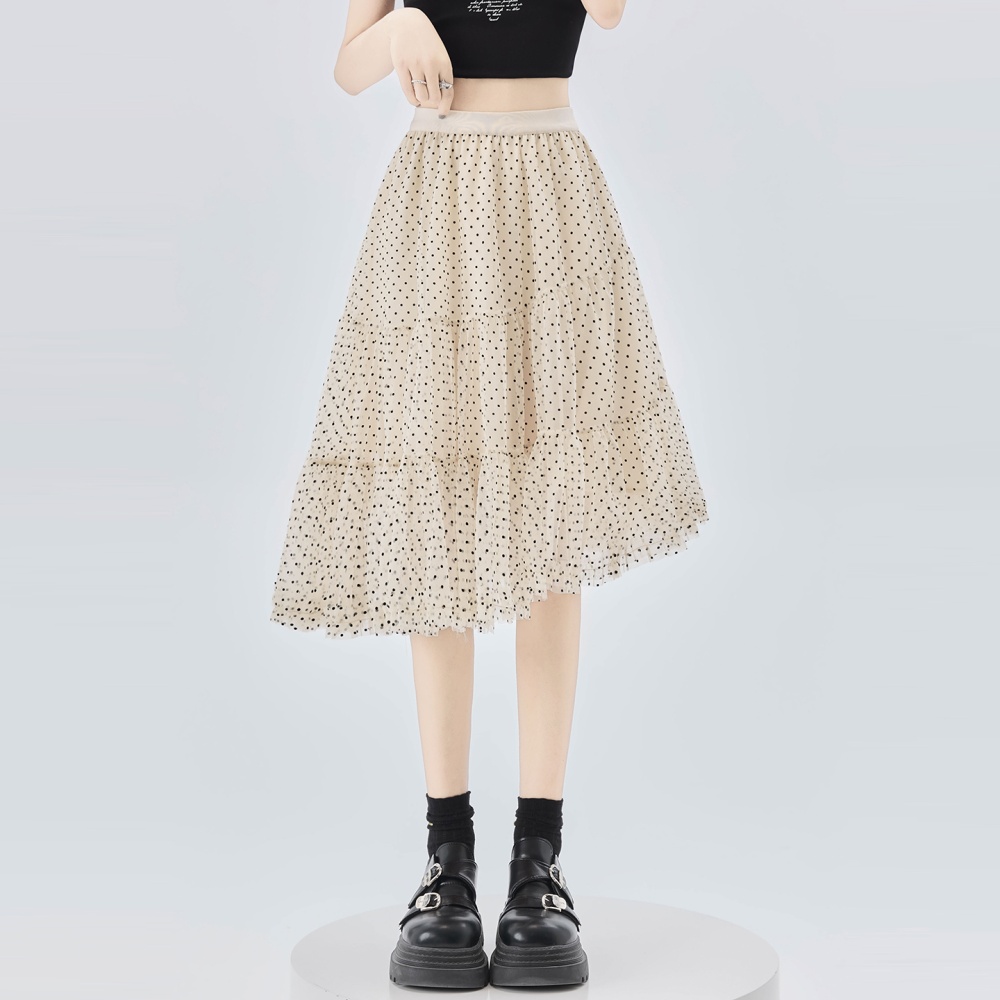 A-line irregular long dress polka dot skirt for women