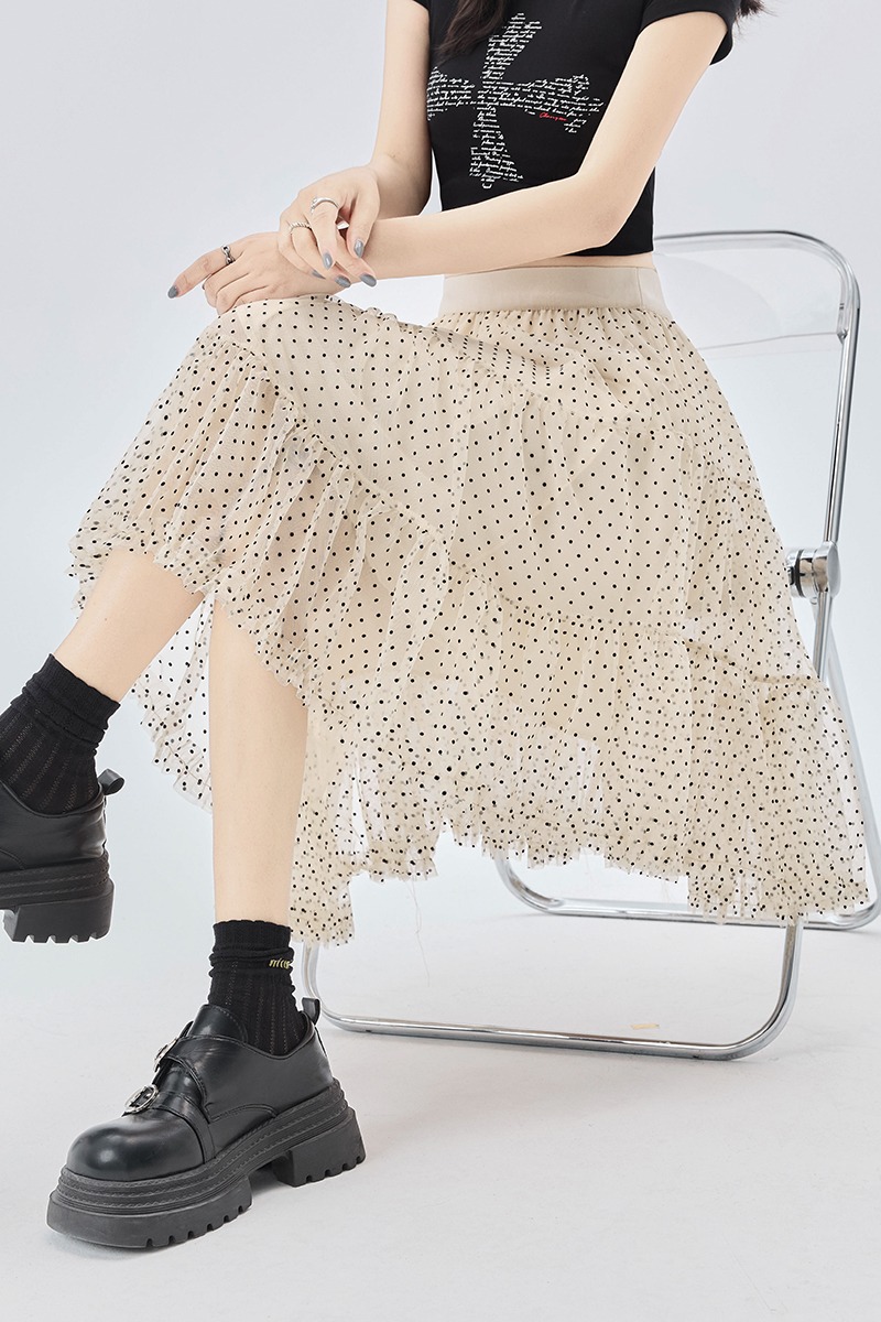 A-line irregular long dress polka dot skirt for women