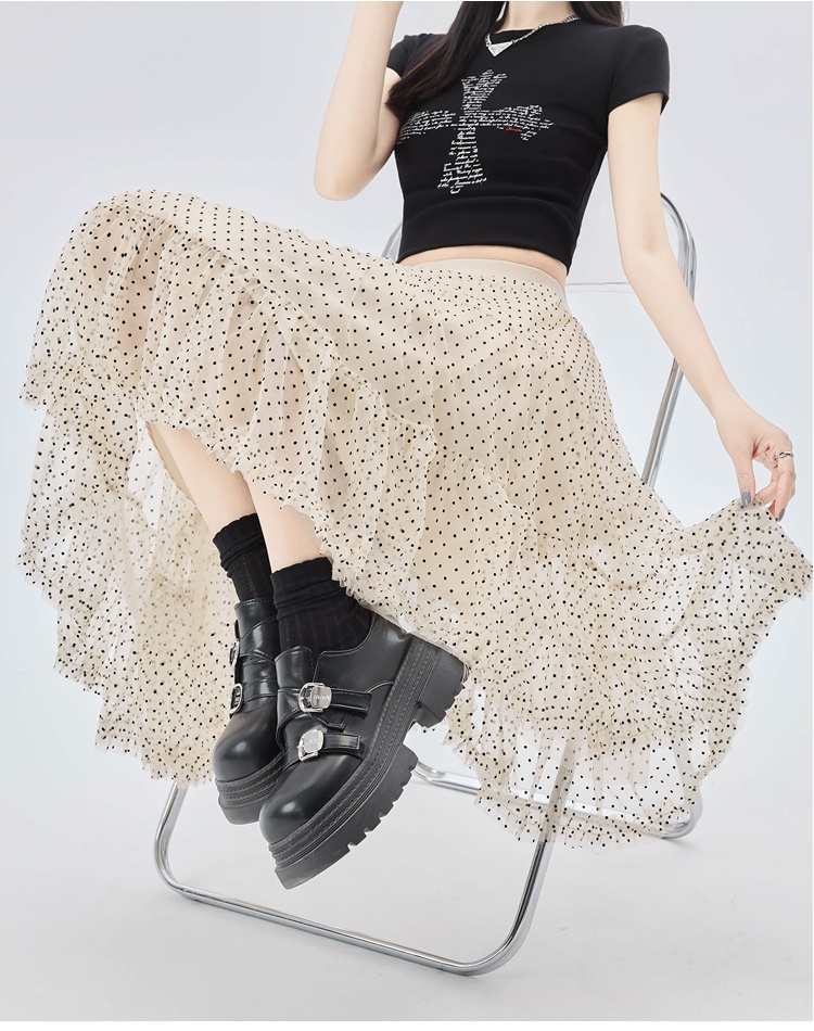 A-line irregular long dress polka dot skirt for women