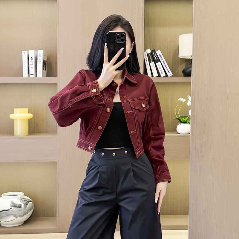 American style denim Casual loose red autumn jacket