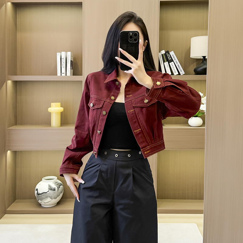 American style denim Casual loose red autumn jacket