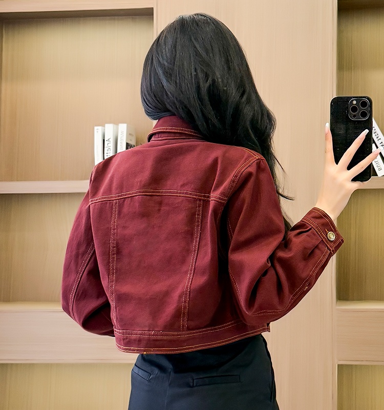 American style denim Casual loose red autumn jacket