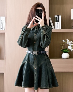 Spring denim show young dress slim long sleeve T-back