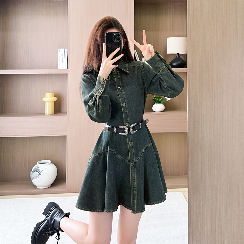 Spring denim show young dress slim long sleeve T-back