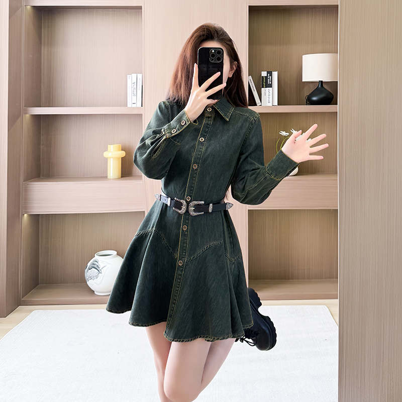 Spring denim show young dress slim long sleeve T-back