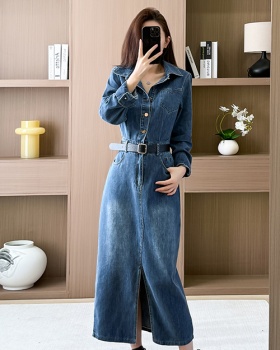 Retro personality work clothing denim long sleeve dress