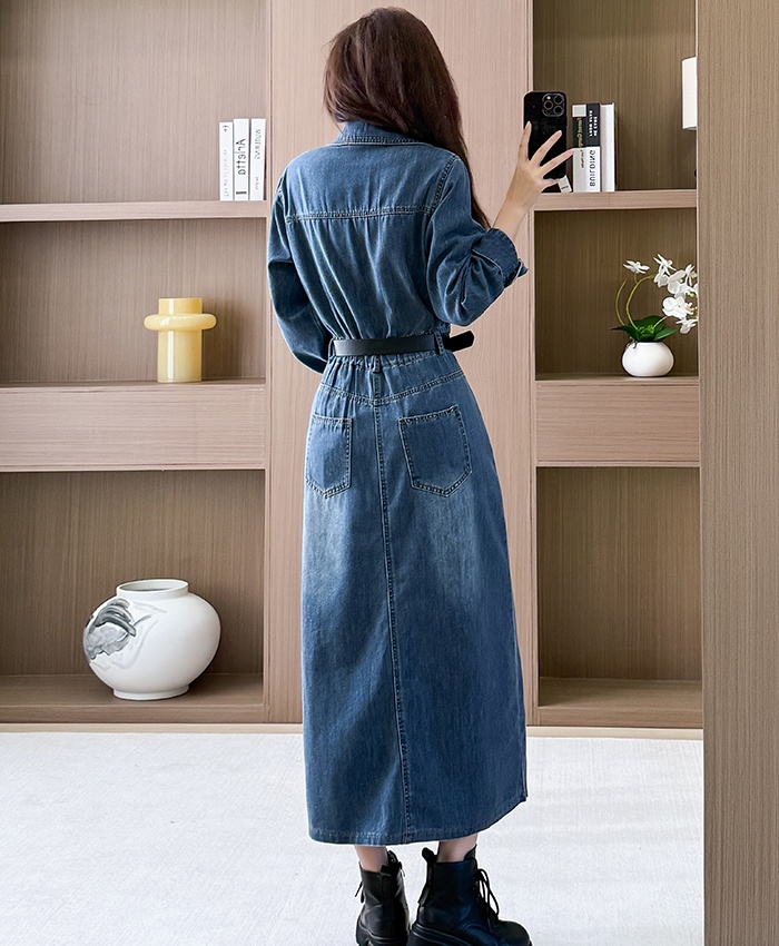 Retro personality work clothing denim long sleeve dress