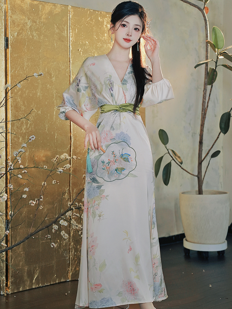 Chinese style long dress light luxury dress for women