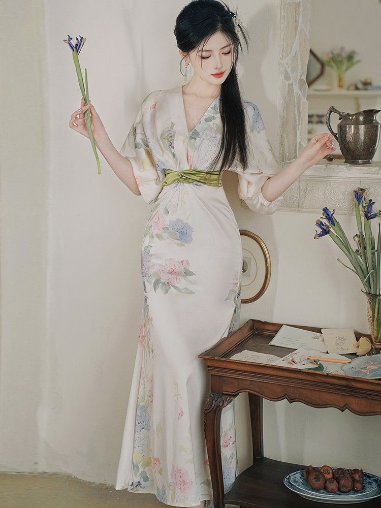 Chinese style long dress light luxury dress for women