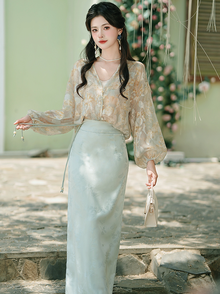 France style jacquard skirt beads tops