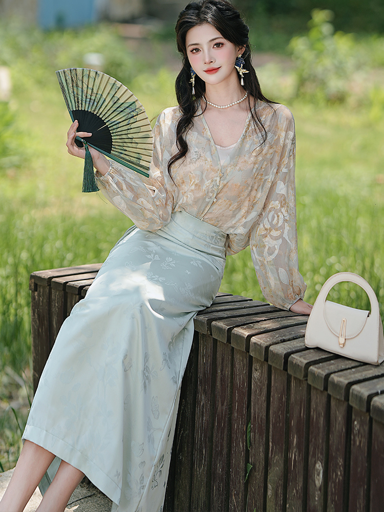 France style jacquard skirt beads tops