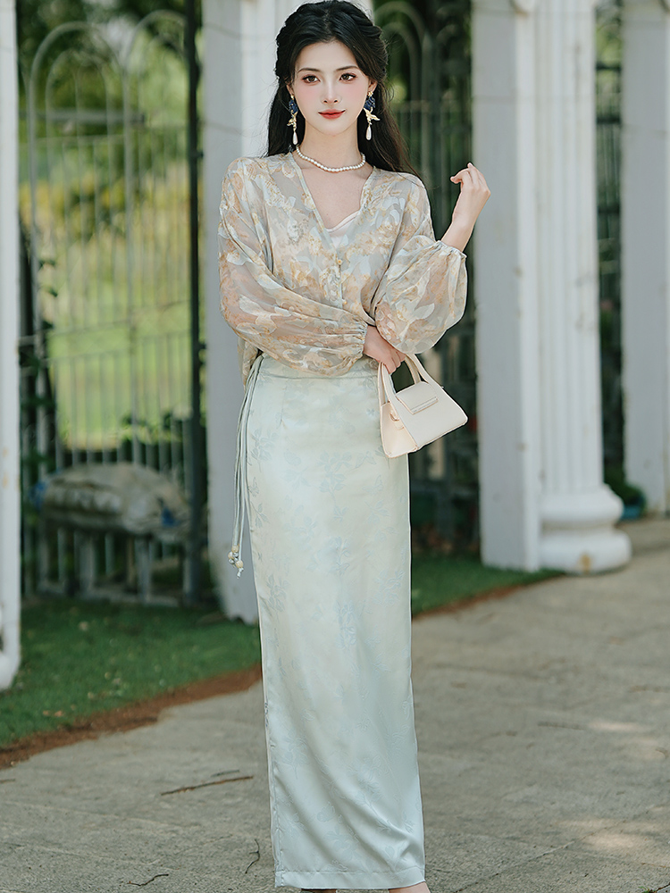 France style jacquard skirt beads tops