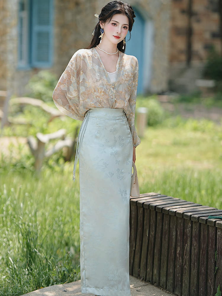 France style jacquard skirt beads tops