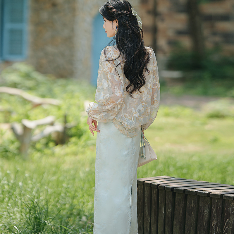 France style jacquard skirt beads tops