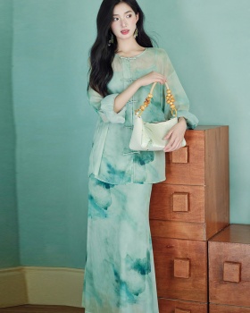 Gauze cardigan dress 2pcs set for women