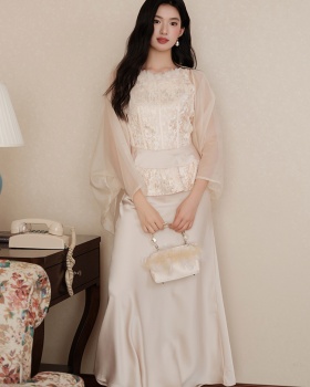 Jacquard cardigan bat sleeve tops 3pcs set