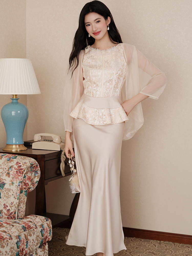 Jacquard cardigan bat sleeve tops 3pcs set