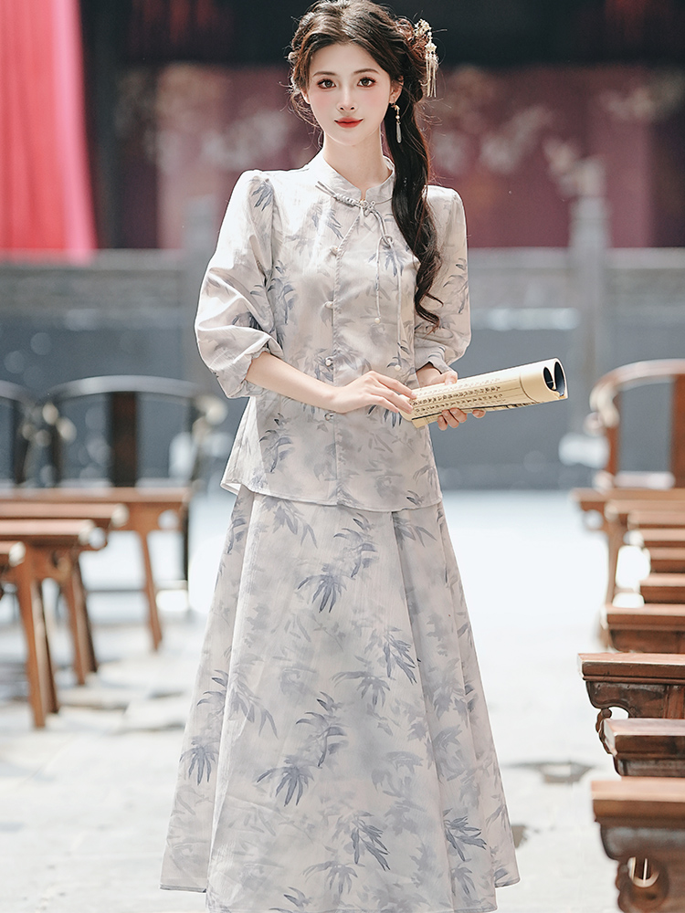 Temperament skirt plain jane tops a set for women