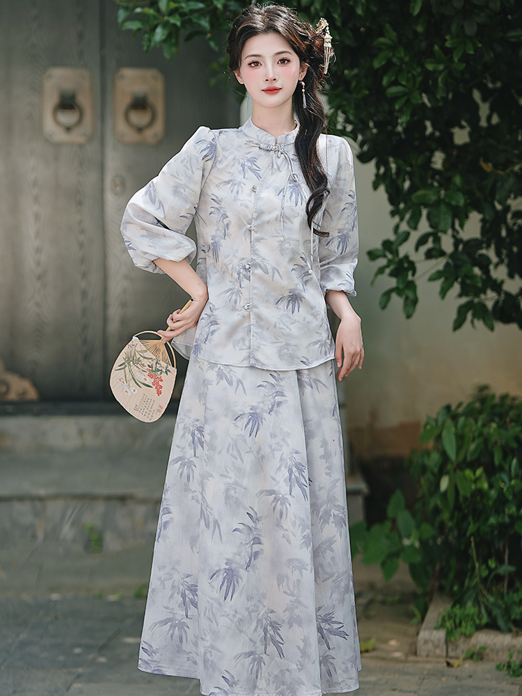 Temperament skirt plain jane tops a set for women