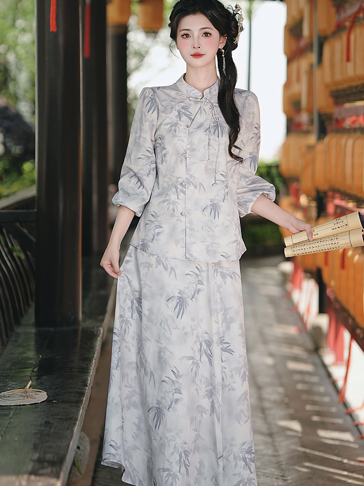 Temperament skirt plain jane tops a set for women