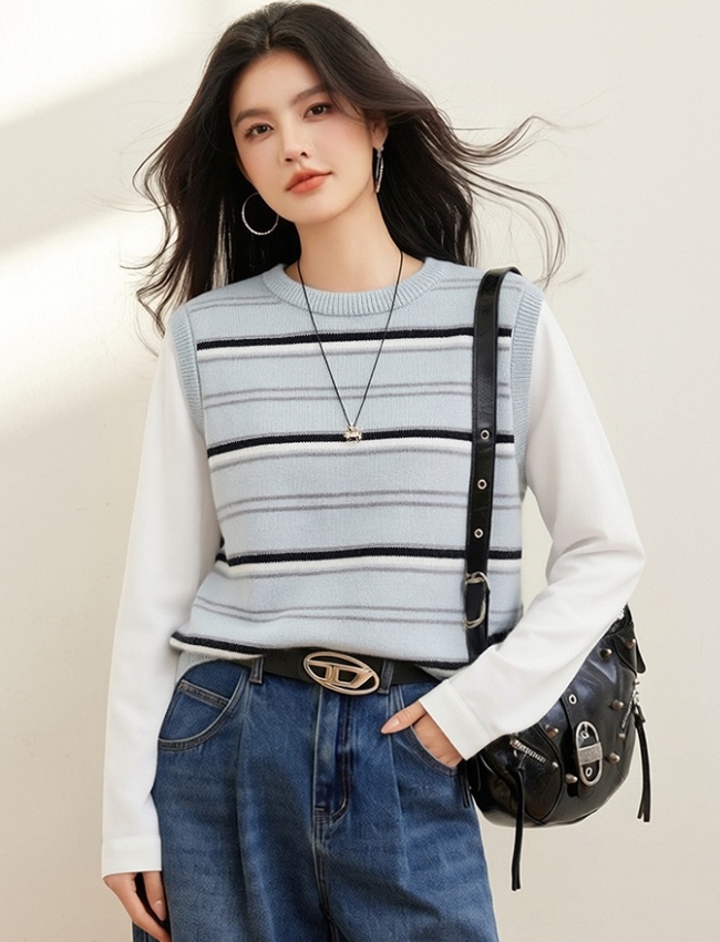 Slim long sleeve sweater Pseudo-two tops for women