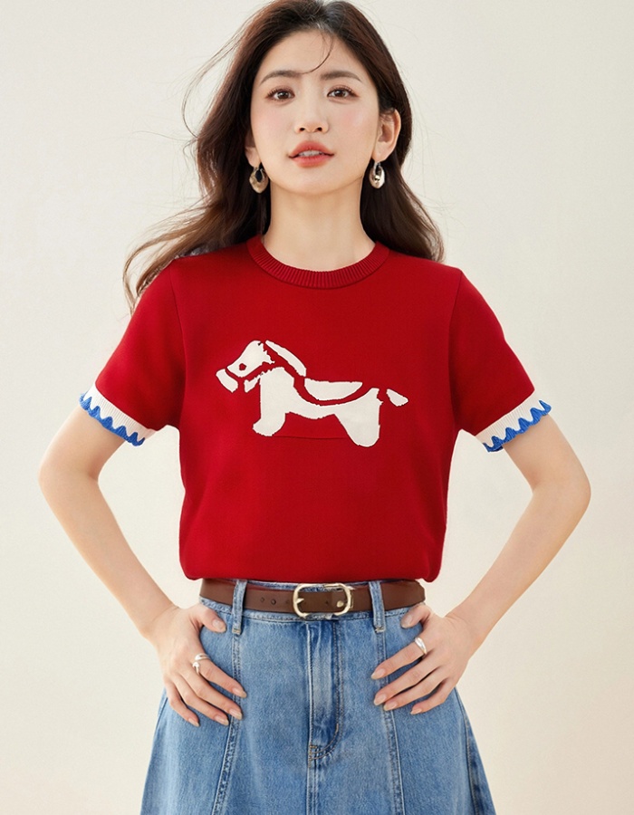 Short sleeve bottoming shirt red T-shirt for women