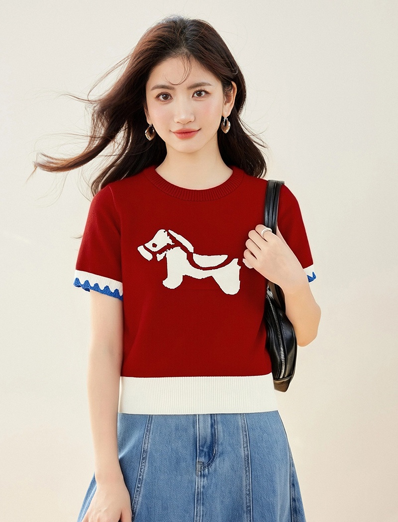 Short sleeve bottoming shirt red T-shirt for women
