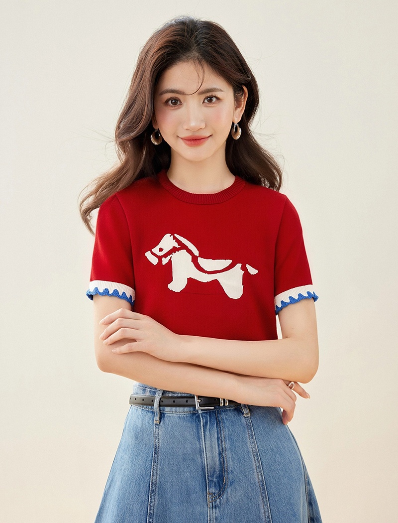 Short sleeve bottoming shirt red T-shirt for women